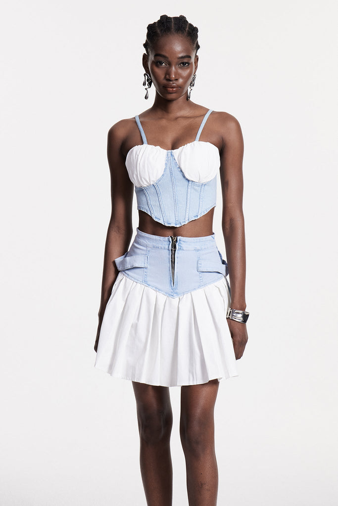 Shop  beautiful dress - Perfect for special occasions | Chiyoko Corset Ruffle Denim Skirt Set