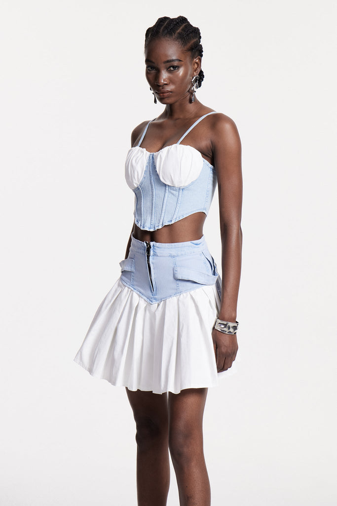 Stylish beautiful dress | Chiyoko Corset Ruffle Denim Skirt Set - Ideal for special occasions