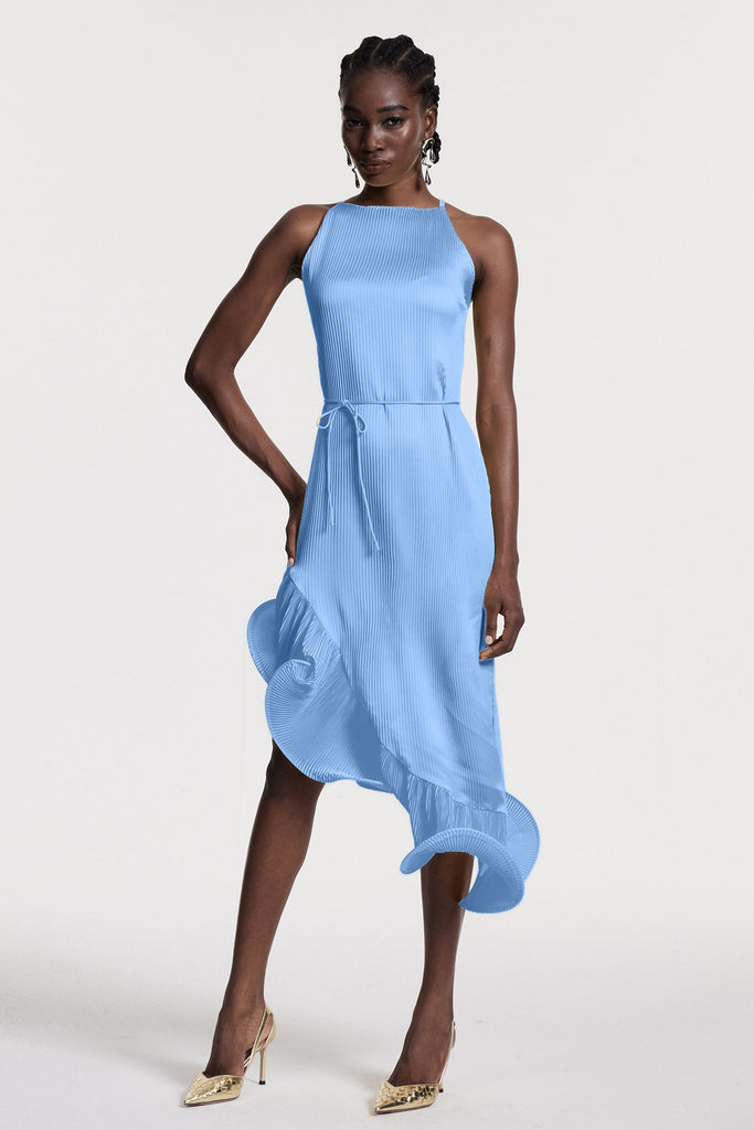 Shop  blue dress - Perfect for special occasions | Chizuko Ruffle Sleeveless Midi Dress In Blue