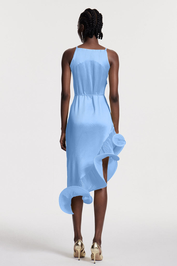 Stylish blue dress | Chizuko Ruffle Sleeveless Midi Dress In Blue - Ideal for special occasions