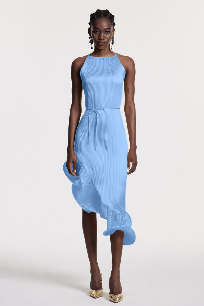 Shop  blue dress - Perfect for special occasions | Chizuko Ruffle Sleeveless Midi Dress In Blue