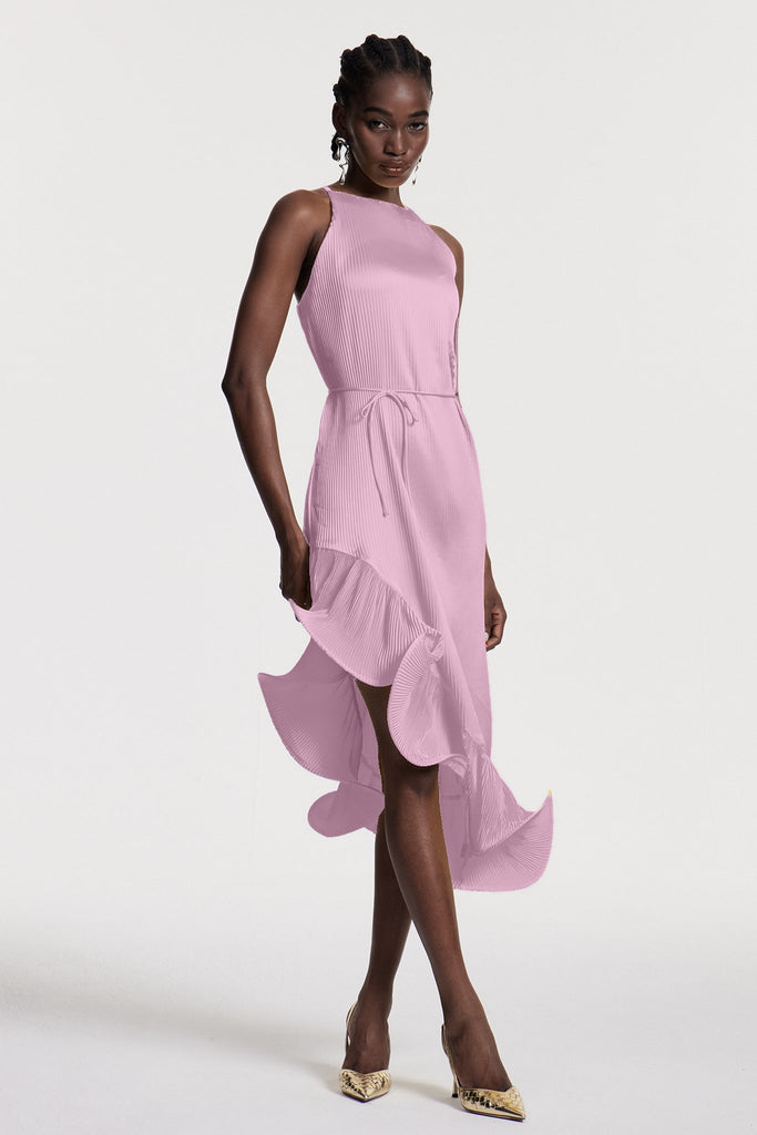 Shop  pink dress - Perfect for special occasions | Chizuko Ruffle Sleeveless Midi Dress In Pink