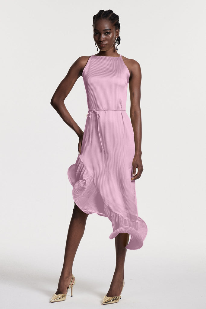 Shop  pink dress - Perfect for special occasions | Chizuko Ruffle Sleeveless Midi Dress In Pink