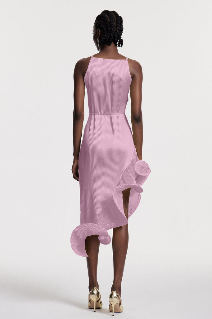 Stylish pink dress | Chizuko Ruffle Sleeveless Midi Dress In Pink - Ideal for special occasions
