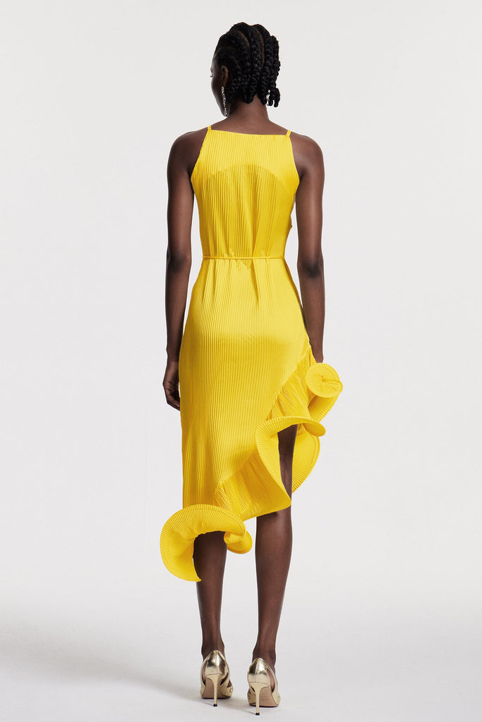 Shop  yellow dress - Perfect for special occasions | Chizuko Ruffle Sleeveless Midi Dress In Yellow