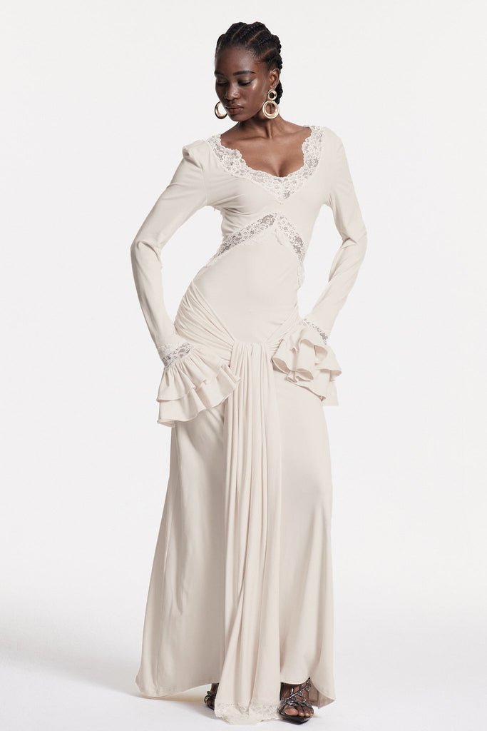 Stylish beautiful dress | Chizuru Lace Tie Up Maxi Dress - Ideal for special occasions