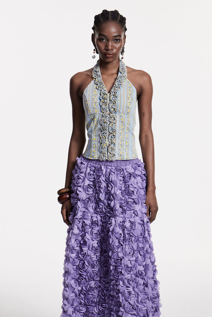 Shop  beautiful dress - Perfect for special occasions | Chlodovech Ruffle Sleeveless Denim Top