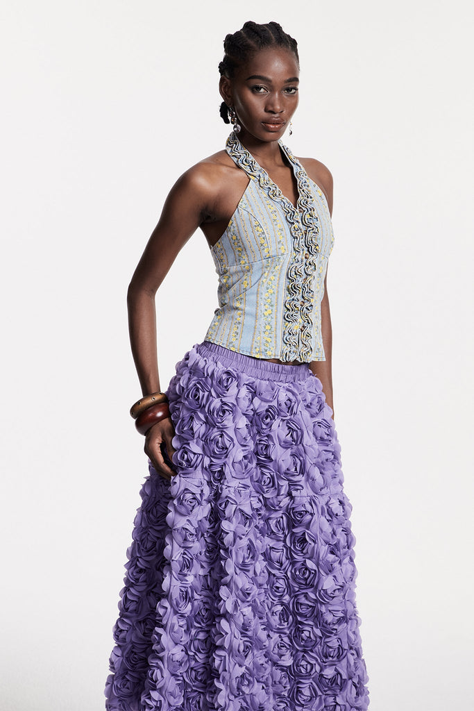 Shop  beautiful dress - Perfect for special occasions | Chlodovech Ruffle Sleeveless Denim Top