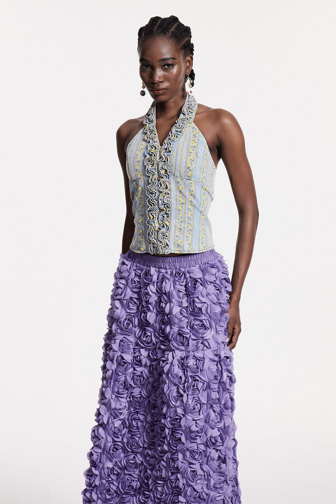 Shop  beautiful dress - Perfect for special occasions | Chlodovech Ruffle Sleeveless Denim Top