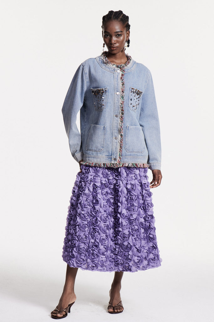 Shop  beautiful dress - Perfect for special occasions | Cho Rhinestone Fringe Denim Jacket