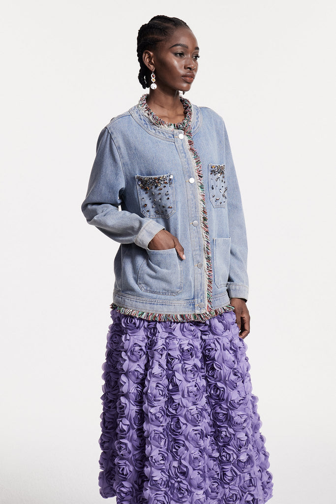 Cho Rhinestone Fringe Denim Jacket - Stylish beautiful dress for special occasions | Buy Online
