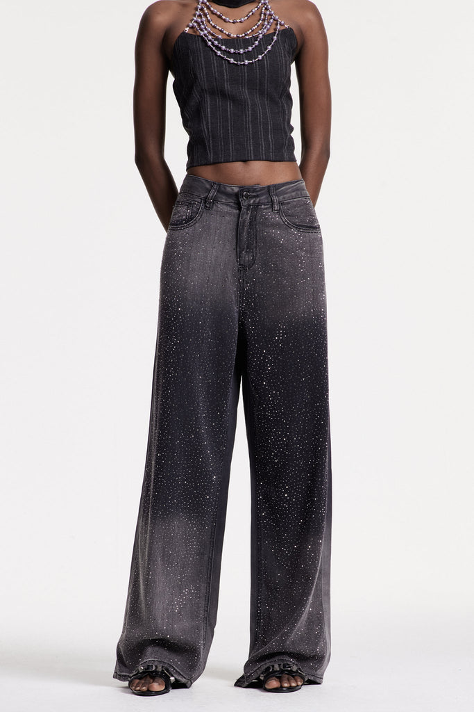 Stylish black dress | Chobin Rhinestone Hayley Jeans In Black - Ideal for special occasions