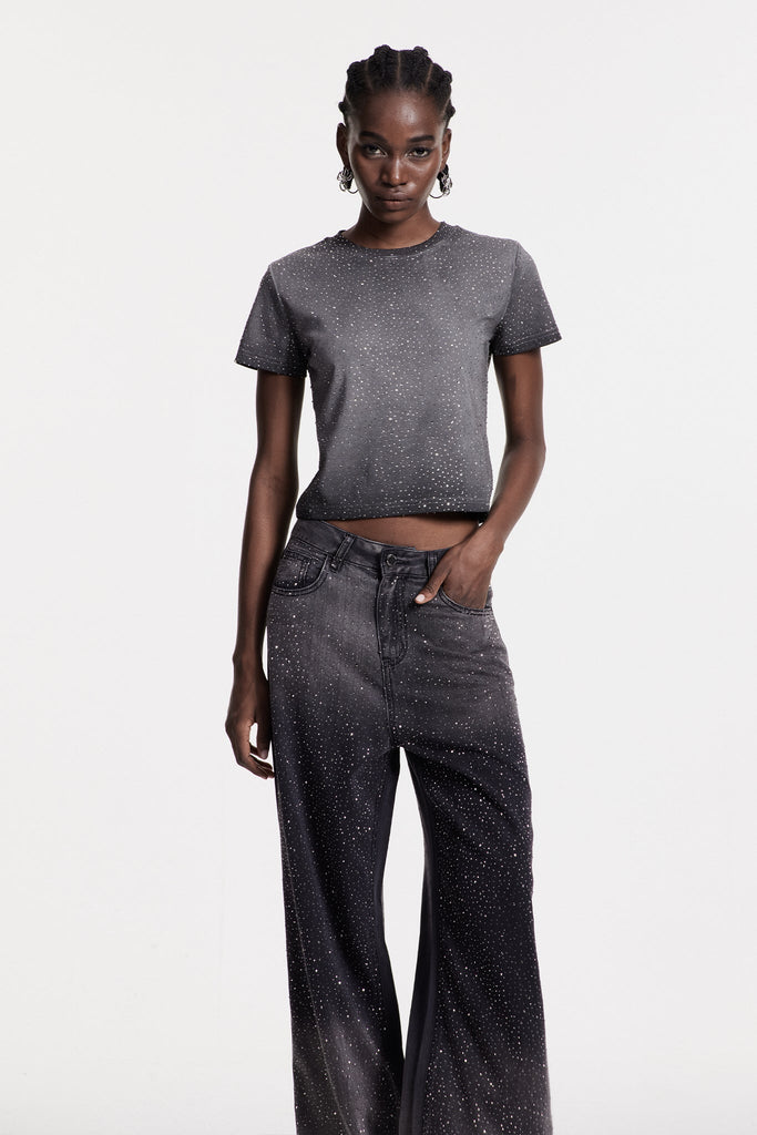 Stylish beautiful dress | Chobin Rhinestone T Shirt In Grey - Ideal for special occasions