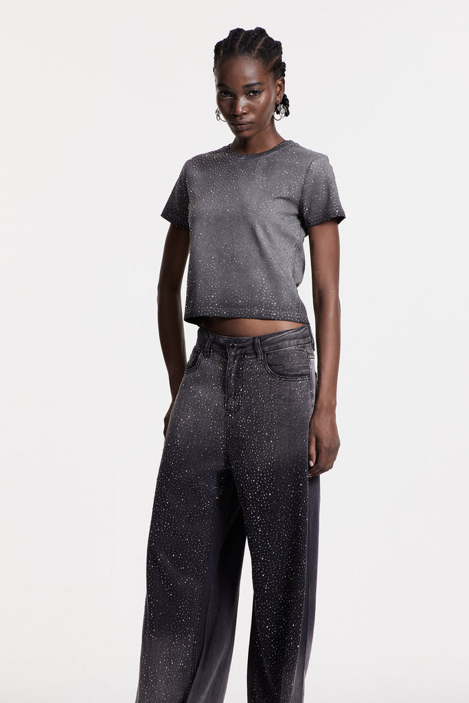 Chobin Rhinestone T Shirt In Grey - Stylish beautiful dress for special occasions | Buy Online