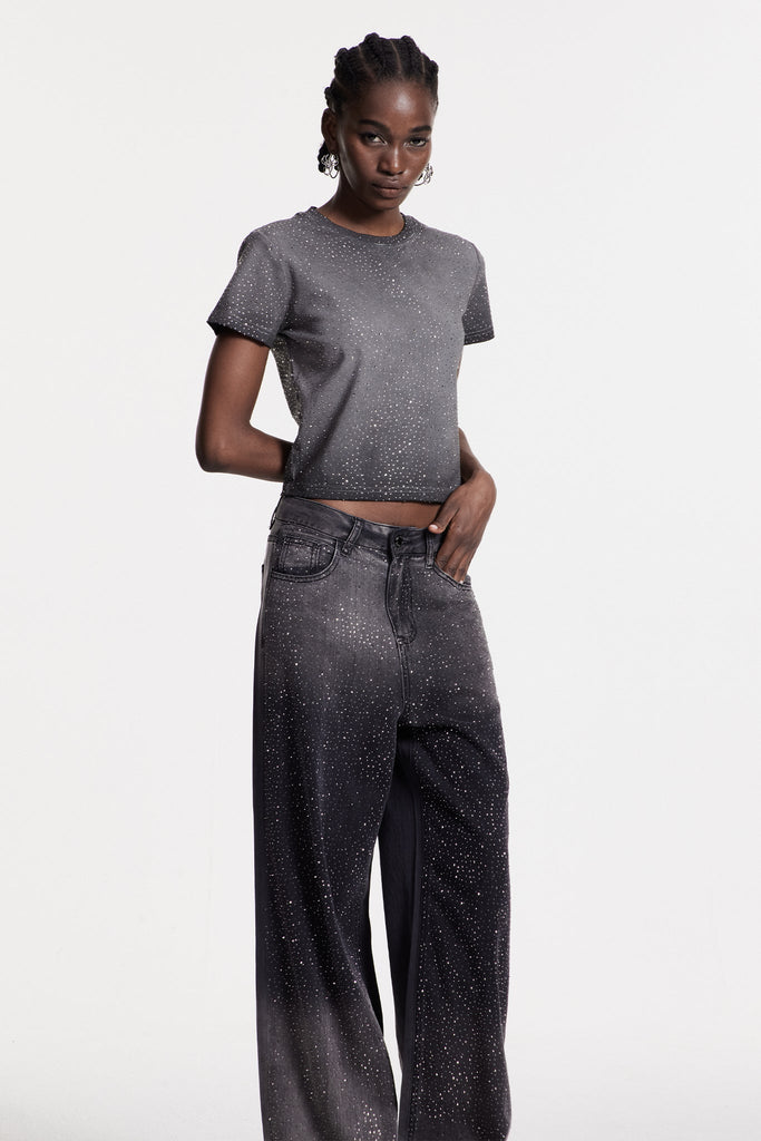 Chobin Rhinestone T Shirt In Grey - Stylish beautiful dress for special occasions | Buy Online