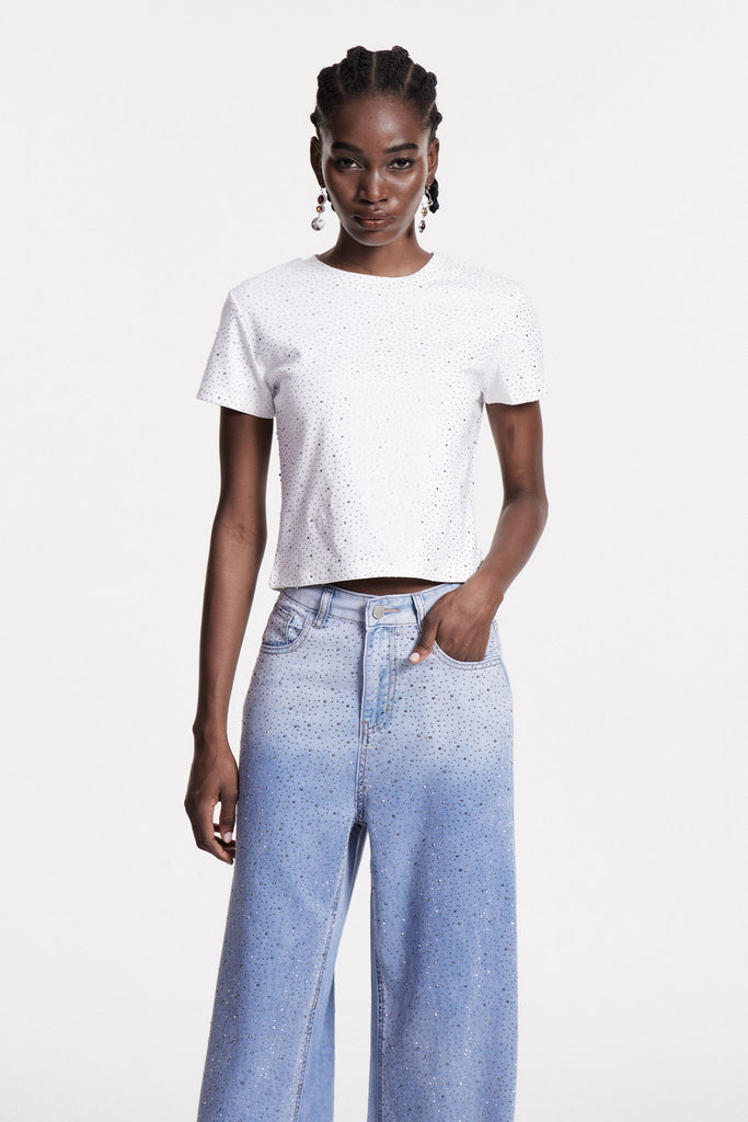 Chobin Rhinestone T Shirt In White - Stylish white dress for special occasions | Buy Online