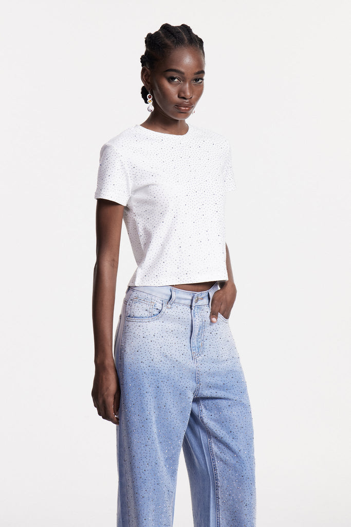 Chobin Rhinestone T Shirt In White - Stylish white dress for special occasions | Buy Online