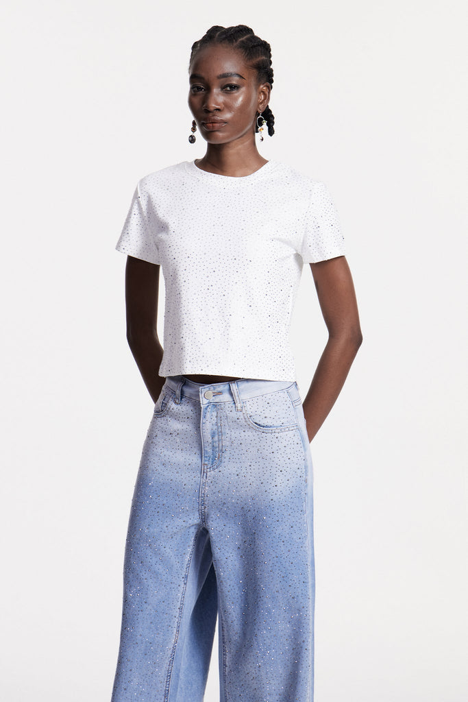 Stylish white dress | Chobin Rhinestone T Shirt In White - Ideal for special occasions