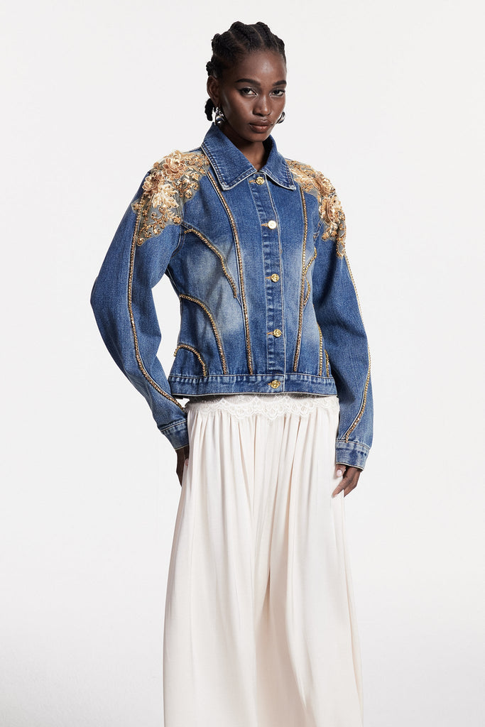 Shop  red dress - Perfect for special occasions | Chou Embroidered Sequin Denim Jacket