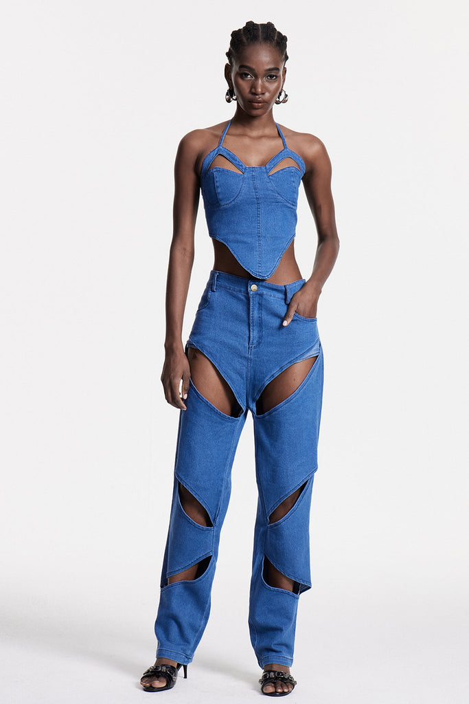 Shop  beautiful dress - Perfect for special occasions | Chreste Cutout Corset Denim Pants Set