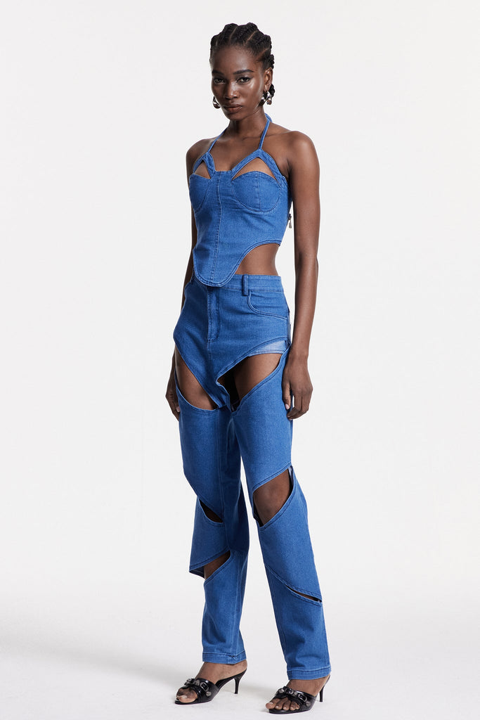 Shop  beautiful dress - Perfect for special occasions | Chreste Cutout Corset Denim Pants Set