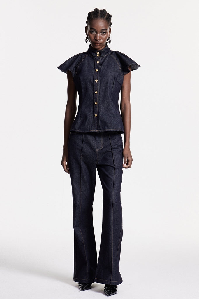 Stylish beautiful dress | Chrestos Ruffle Denim Pants Set - Ideal for special occasions