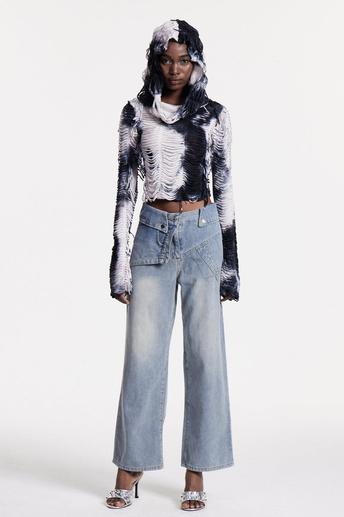 Christabella Lapel Bleached Jeans - Stylish beautiful dress for special occasions | Buy Online