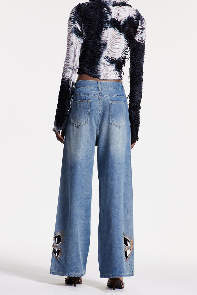 Stylish red dress | Christel Butterfly Embroidered Cutout Jeans - Ideal for special occasions