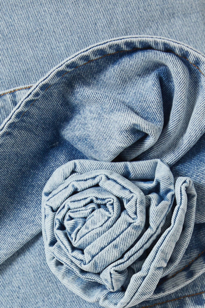 Christell Floral Appliqué Halter Denim Mini Dress - Stylish beautiful dress for special occasions | Buy Online