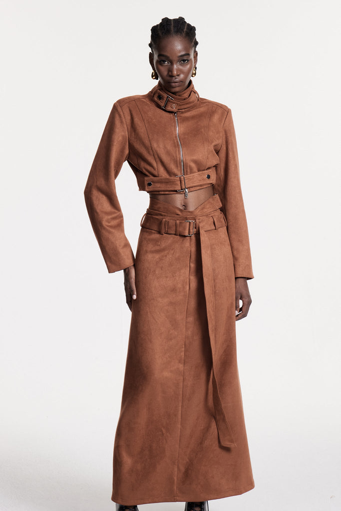 Christer Suede Cutout Skirt Set - Stylish beautiful dress for special occasions | Buy Online