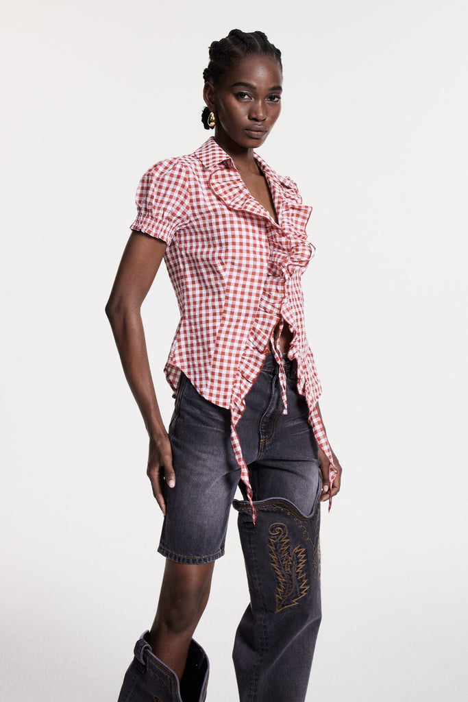 Stylish beautiful dress | Christiane Grid Ruffle T Shirt - Ideal for special occasions