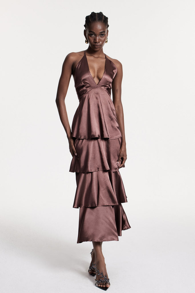 Christianus Plunge Ruffle Backless Maxi Dress - Stylish beautiful dress for special occasions | Buy Online