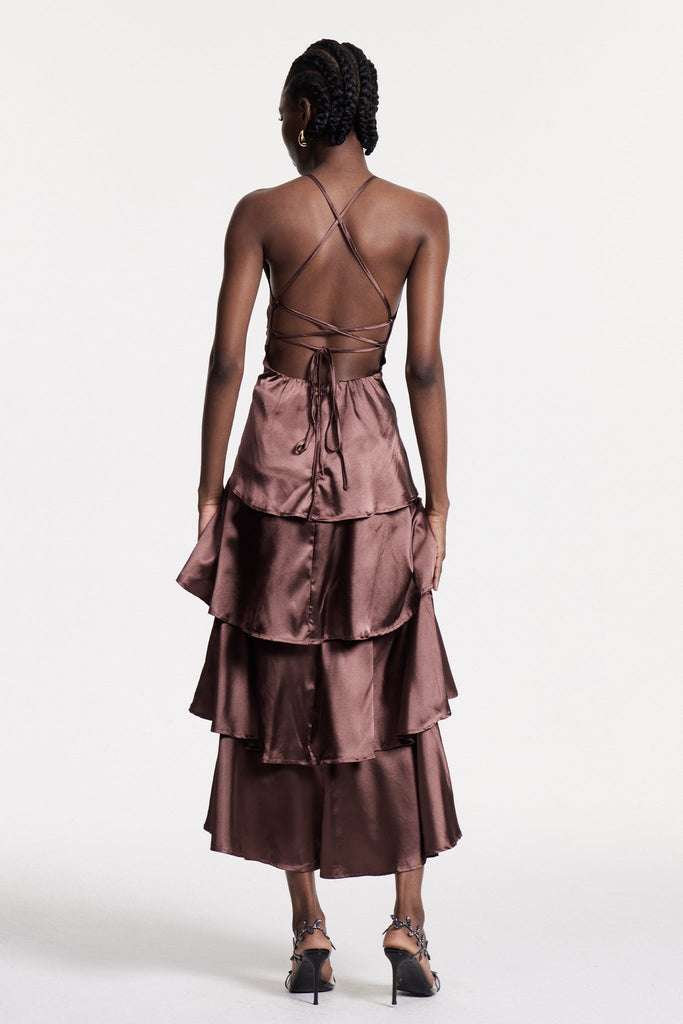 Stylish beautiful dress | Christianus Plunge Ruffle Backless Maxi Dress - Ideal for special occasions