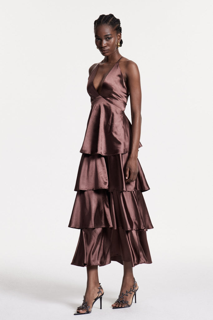 Christianus Plunge Ruffle Backless Maxi Dress - Stylish beautiful dress for special occasions | Buy Online