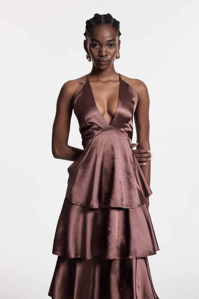 Christianus Plunge Ruffle Backless Maxi Dress - Stylish beautiful dress for special occasions | Buy Online