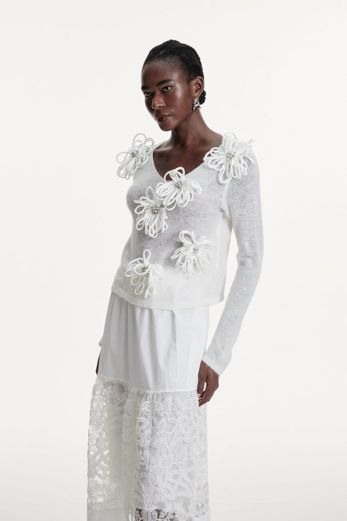 Stylish beautiful dress | Christophe Flower Plunge Knit Top - Ideal for special occasions