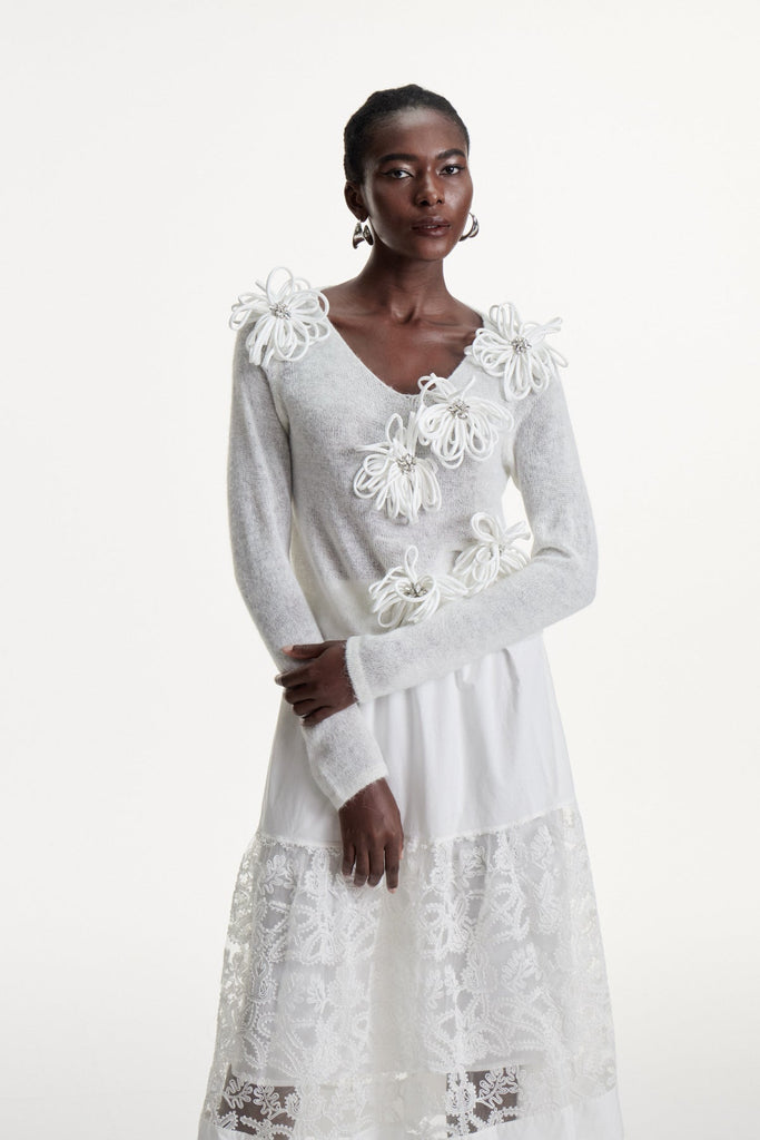 Christophe Flower Plunge Knit Top - Stylish beautiful dress for special occasions | Buy Online