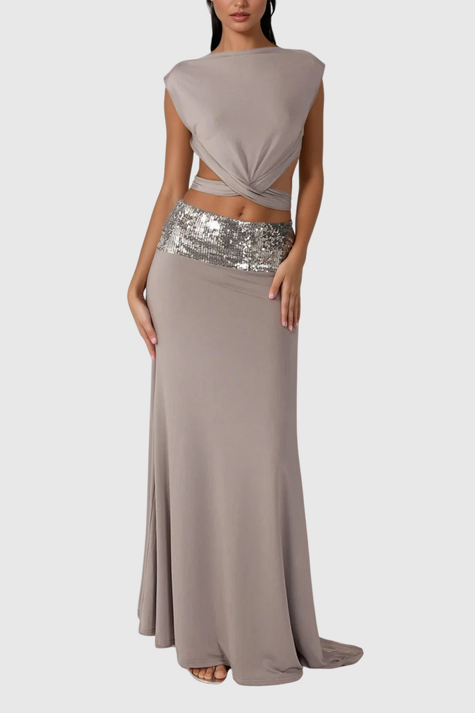 Chrysanta Sequin Cutout Skirt Set - Stylish beautiful dress for special occasions | Buy Online