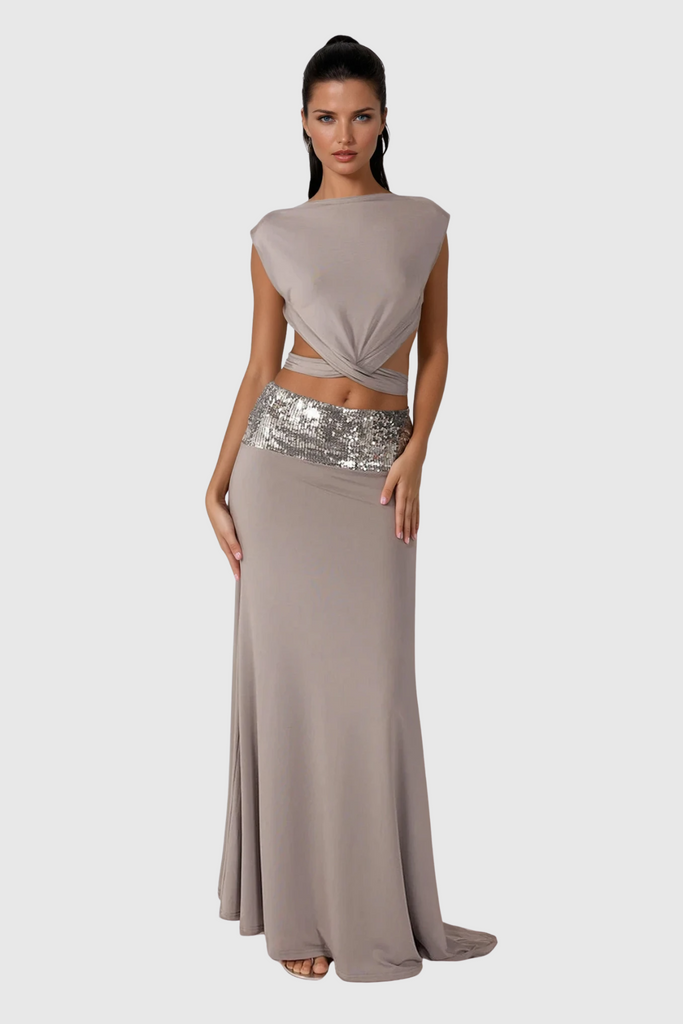 Stylish beautiful dress | Chrysanta Sequin Cutout Skirt Set - Ideal for special occasions