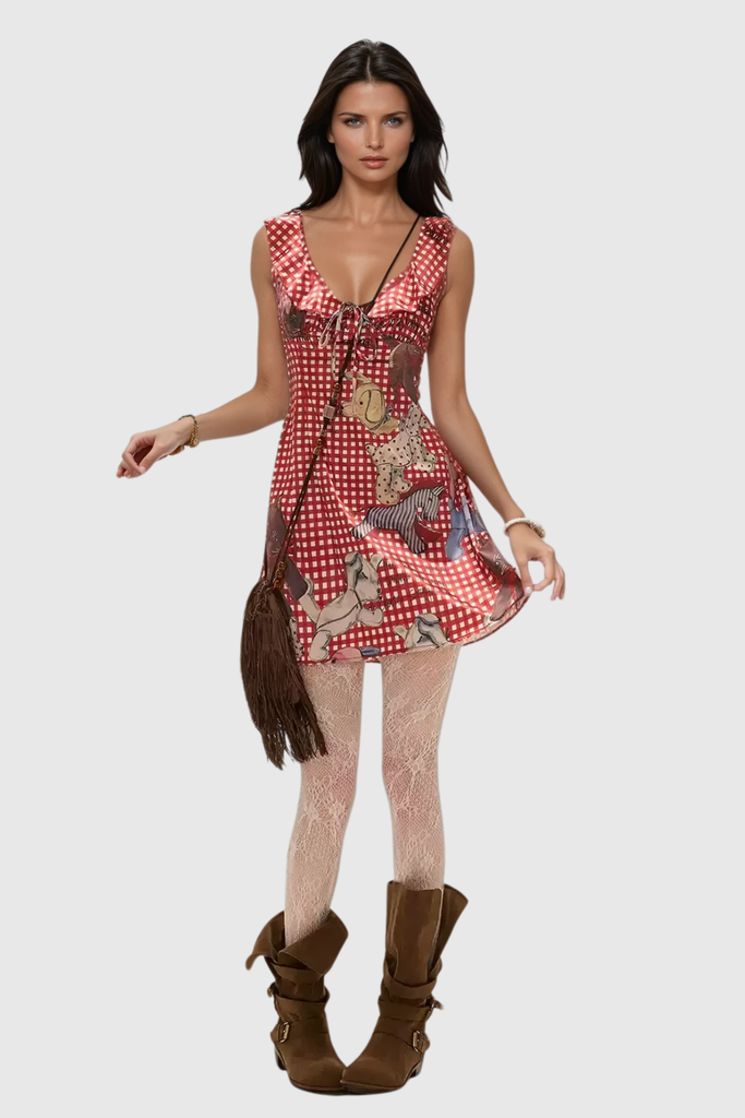 Stylish beautiful dress | Cian Grid Print Ruffle Mini Dress - Ideal for special occasions