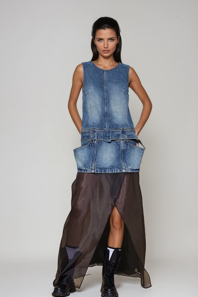 Ciar Sleeveless Denim Mini Dress - Stylish beautiful dress for special occasions | Buy Online