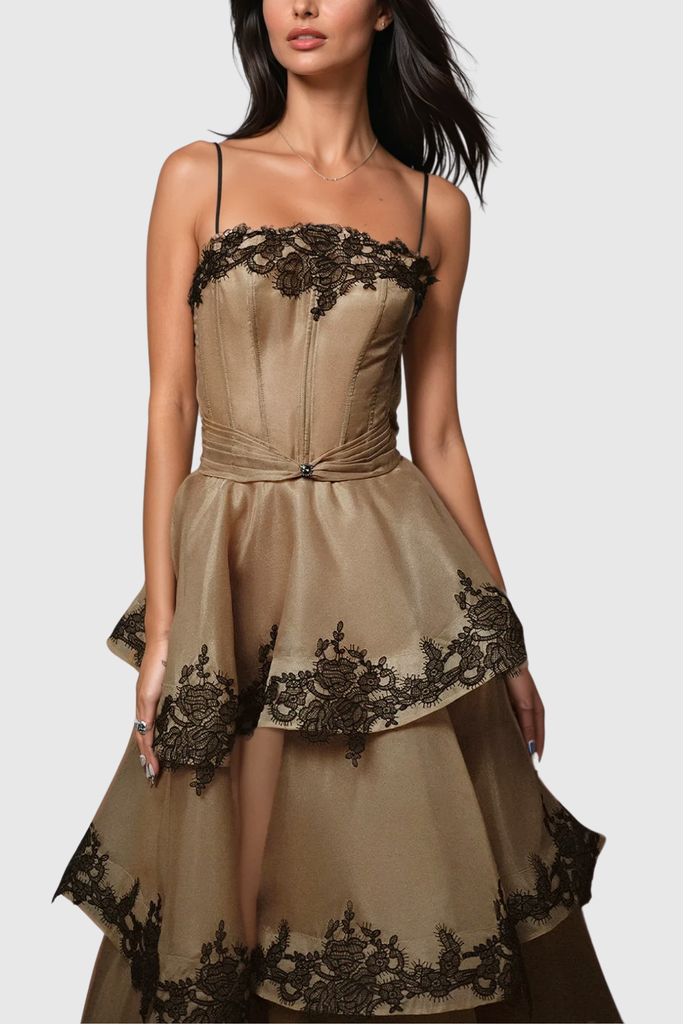 Stylish beautiful dress | Cibele Lace Mesh Ruffle Maxi Dress - Ideal for special occasions