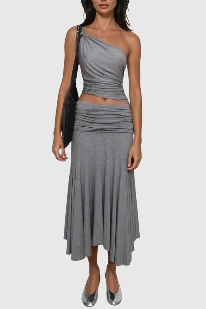 Stylish beautiful dress | Cicero One Shoulder Ruch Asymmetric Skirt Set - Ideal for special occasions