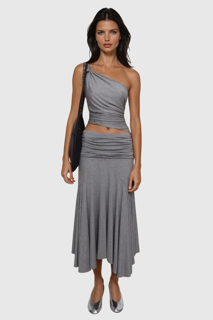 Shop  beautiful dress - Perfect for special occasions | Cicero One Shoulder Ruch Asymmetric Skirt Set