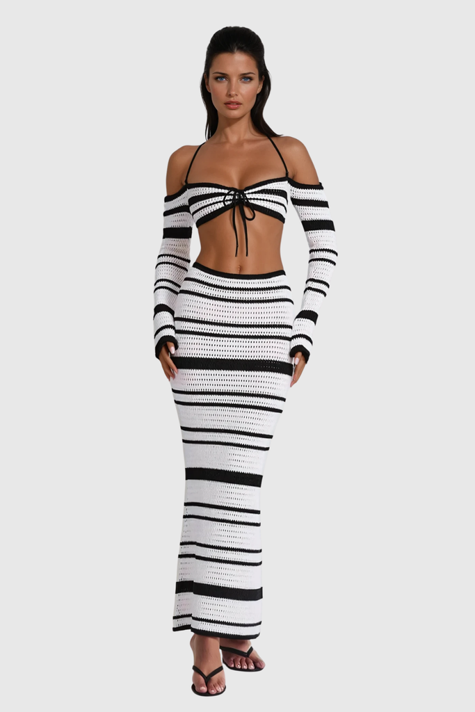 Shop  black dress - Perfect for special occasions | Cihangir Stripe Knit Skirt Set In Black