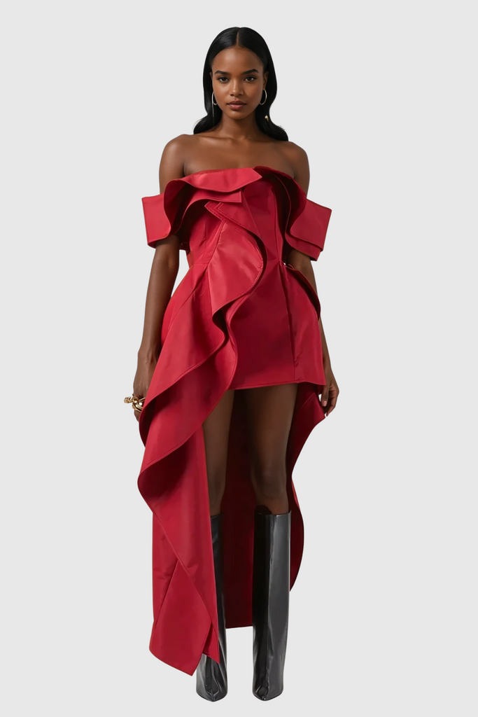 Cille Off Shoulder Asymmetric Ruffle Maxi Dress - Stylish beautiful dress for special occasions | Buy Online