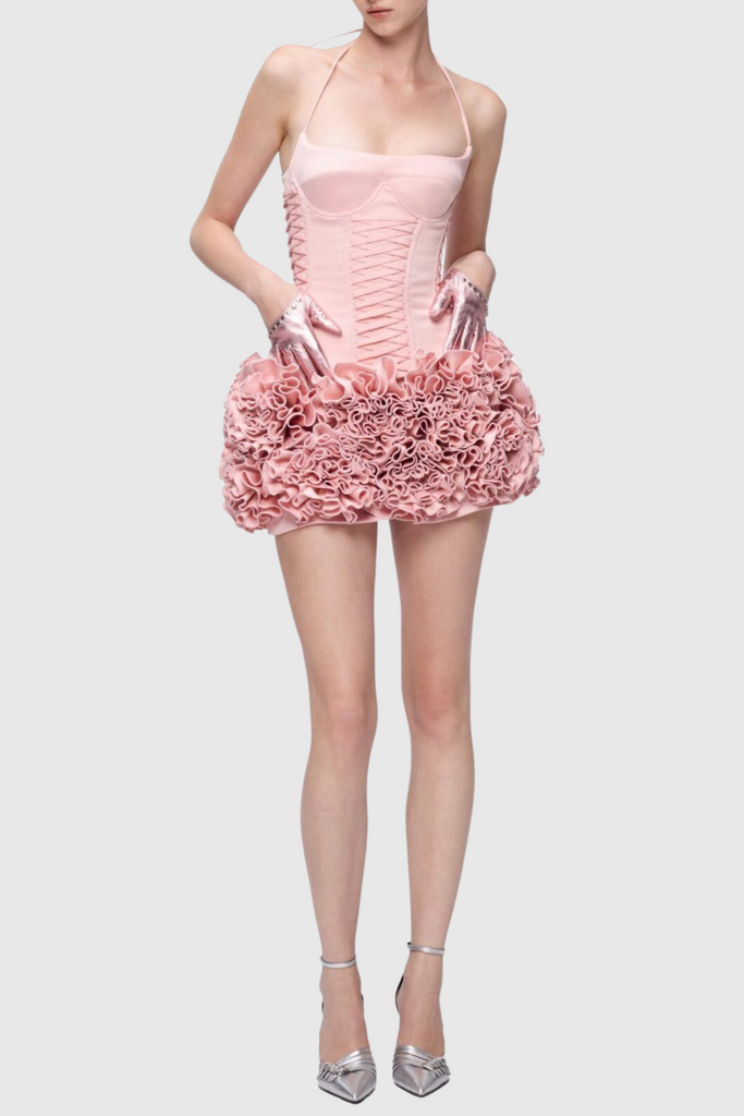 Shop  pink dress - Perfect for special occasions | Cindia Floral Lace Up Corset Two Piece Set - Pink