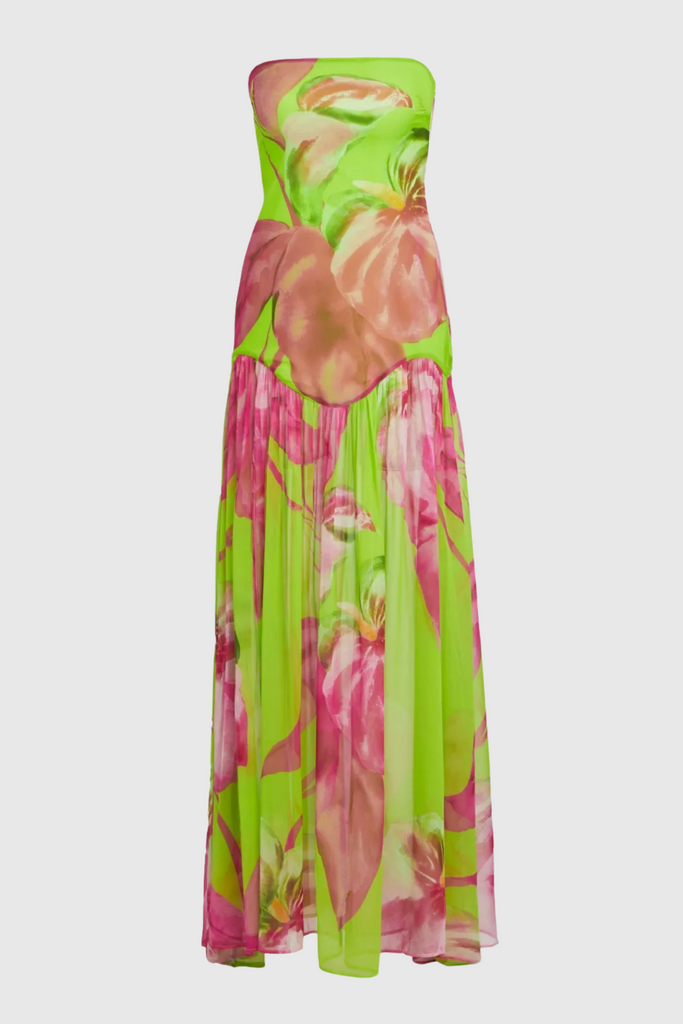 Shop  green dress - Perfect for special occasions | Shmaka Floral Print Strapless Slit Maxi Dress - Green