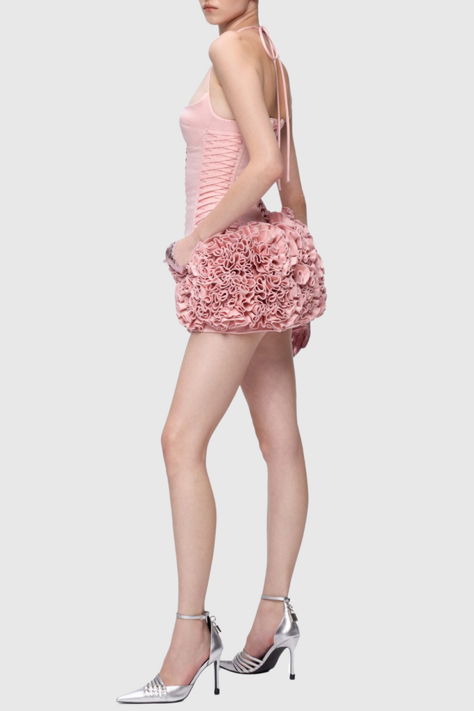 Cindia Floral Lace Up Corset Two Piece Set - Pink - Stylish pink dress for special occasions | Buy Online