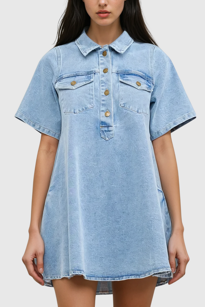 Cinta Denim Mini Shirt Dress - Stylish beautiful dress for special occasions | Buy Online